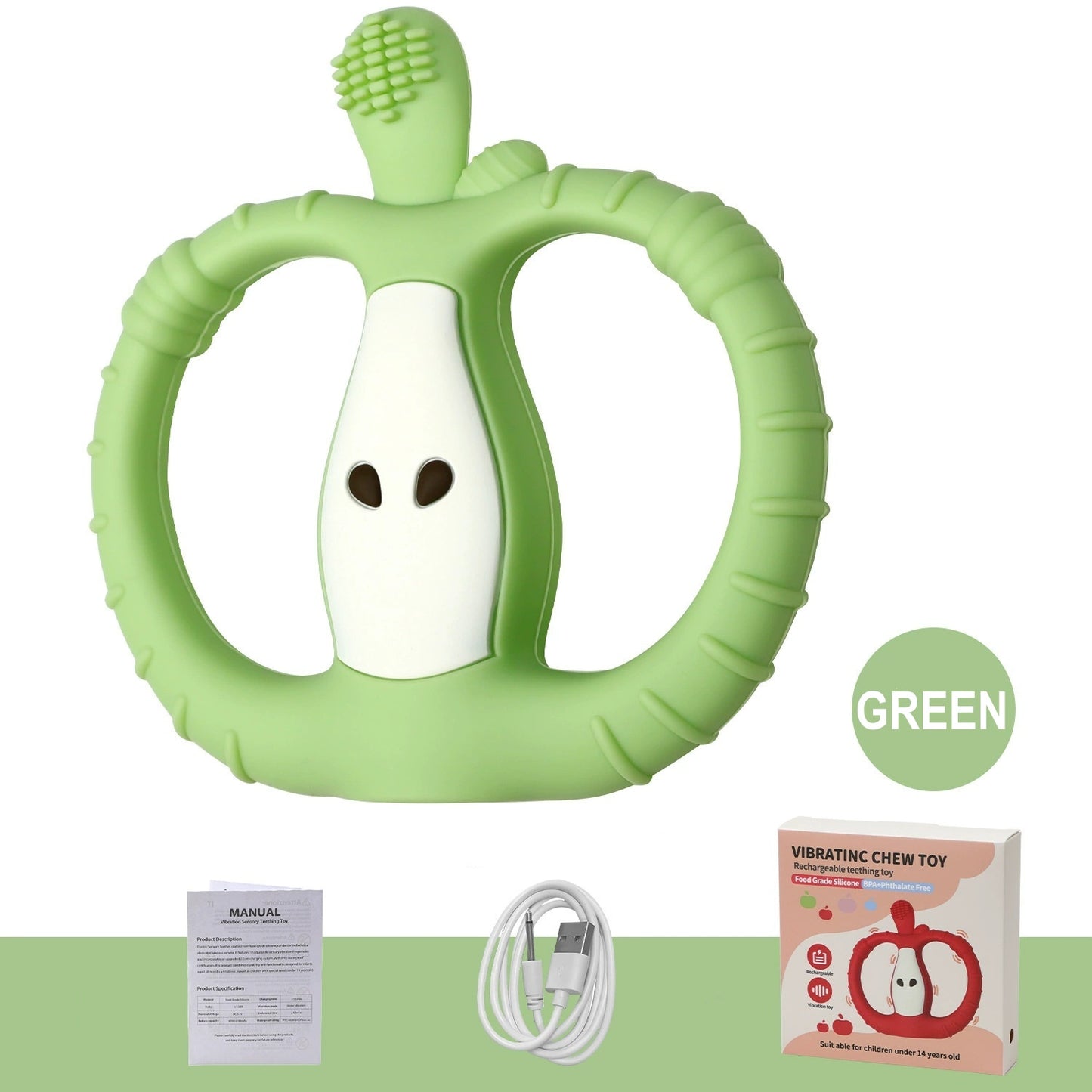 HS-002 Small Apple Vibration Silicone Baby Teether