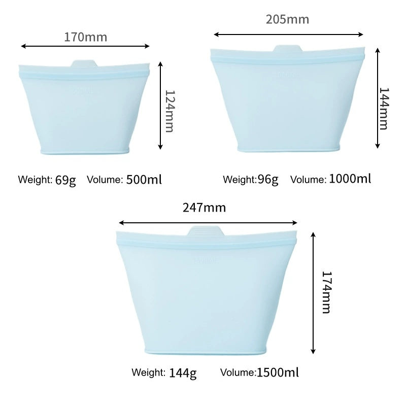 HS-1005 3-piece Set of Food-Grade Silicone Fresh-Keeping Bags