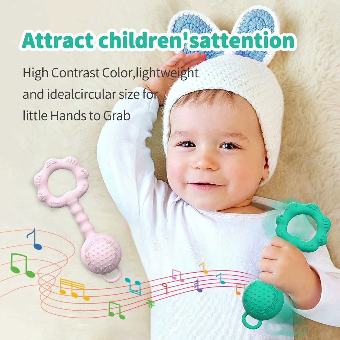HS-001 Baby Soft and Flexible Teether Rattle