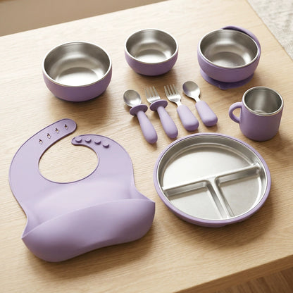 HS-014 304 Stainless Steel Baby Feeding Utensil Set of 10 Pieces