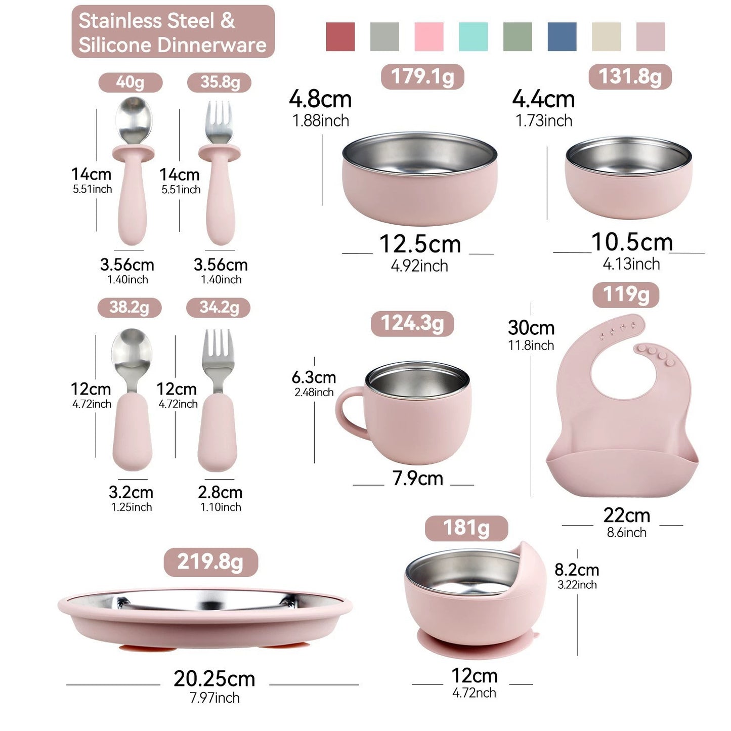 HS-014 304 Stainless Steel Baby Feeding Utensil Set of 10 Pieces