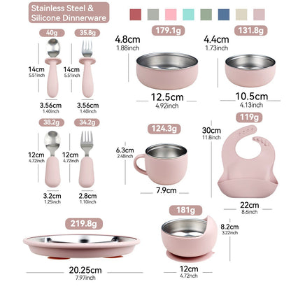 HS-014 304 Stainless Steel Baby Feeding Utensil Set of 10 Pieces