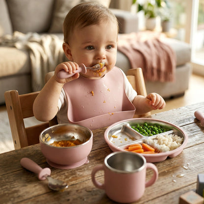 HS-014 304 Stainless Steel Baby Feeding Utensil Set of 10 Pieces