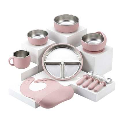 HS-014 304 Stainless Steel Baby Feeding Utensil Set of 10 Pieces