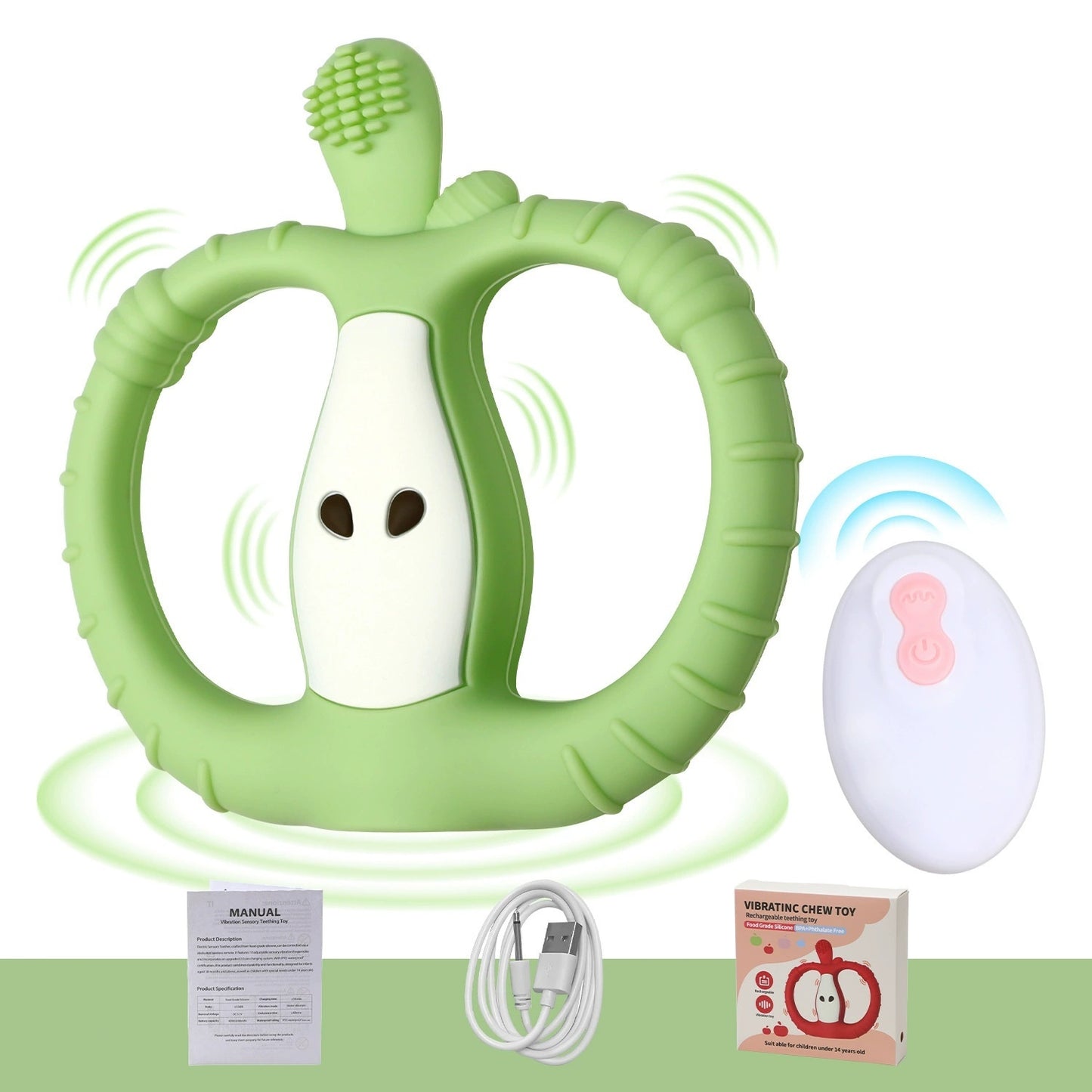 HS-002 Small Apple Vibration Silicone Baby Teether