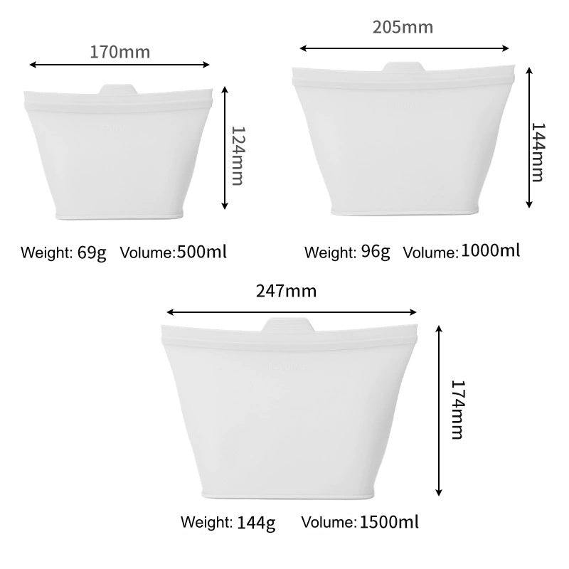 HS-1005 3-piece Set of Food-Grade Silicone Fresh-Keeping Bags