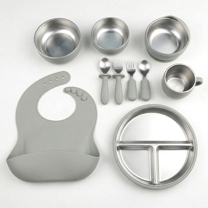 HS-014 304 Stainless Steel Baby Feeding Utensil Set of 10 Pieces