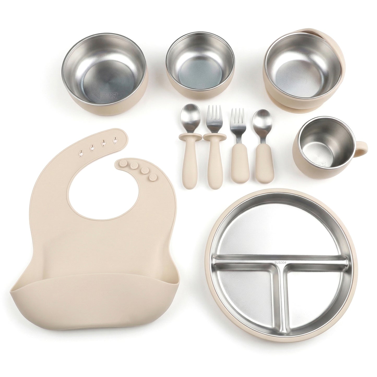 HS-014 304 Stainless Steel Baby Feeding Utensil Set of 10 Pieces