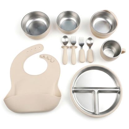 HS-014 304 Stainless Steel Baby Feeding Utensil Set of 10 Pieces