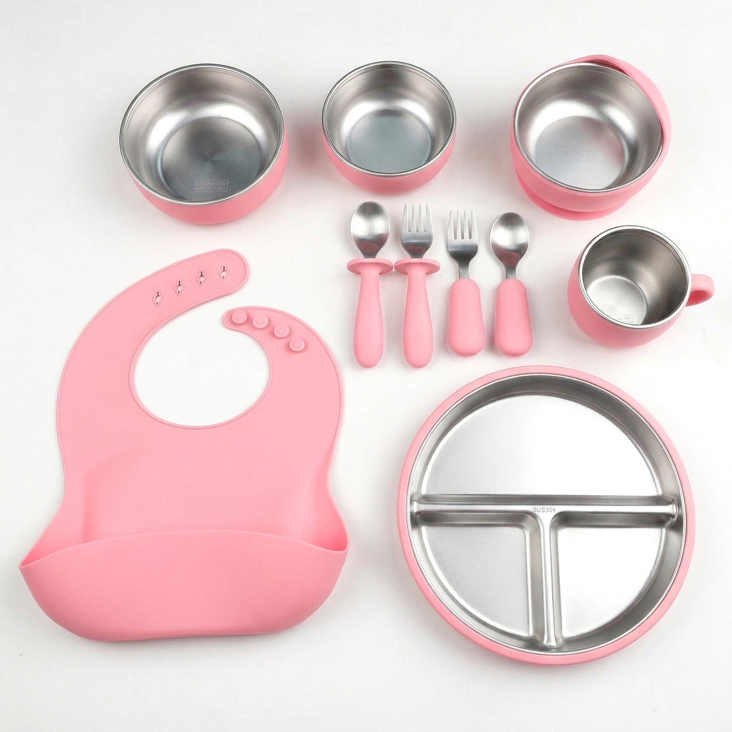 HS-014 304 Stainless Steel Baby Feeding Utensil Set of 10 Pieces