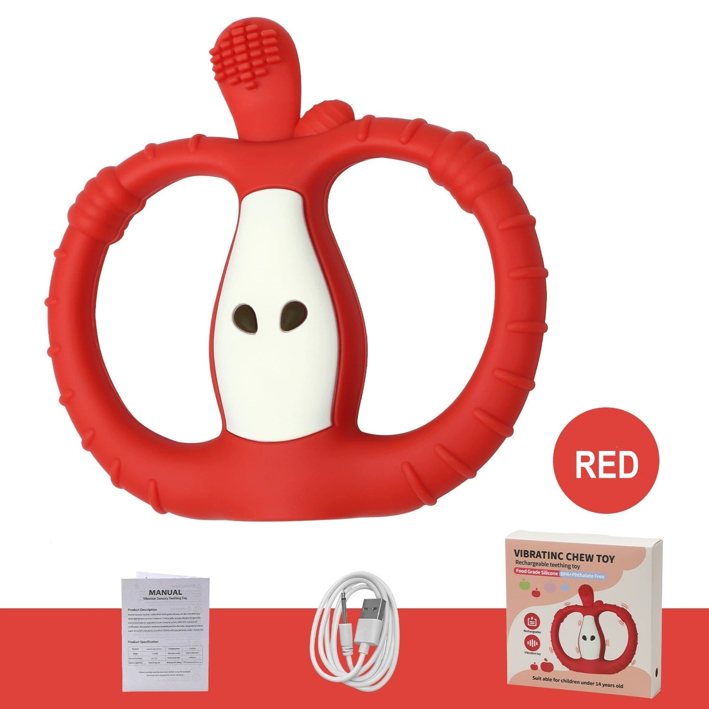 HS-002 Small Apple Vibration Silicone Baby Teether