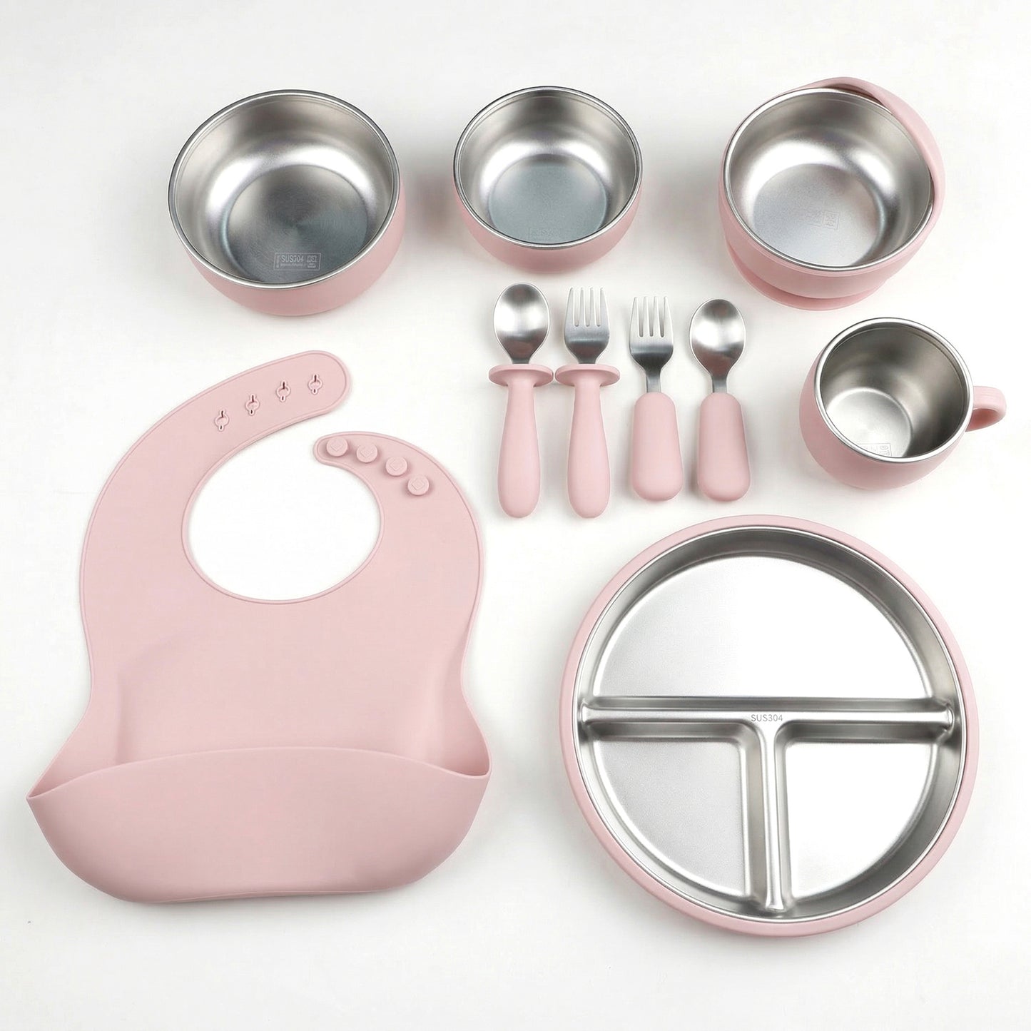 HS-014 304 Stainless Steel Baby Feeding Utensil Set of 10 Pieces