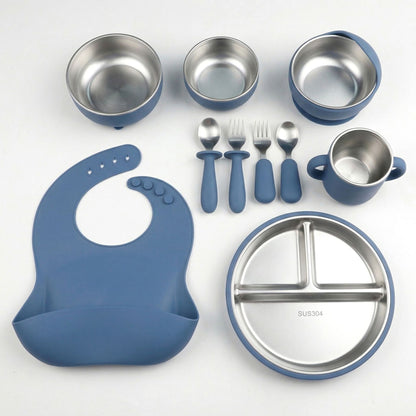 HS-014 304 Stainless Steel Baby Feeding Utensil Set of 10 Pieces